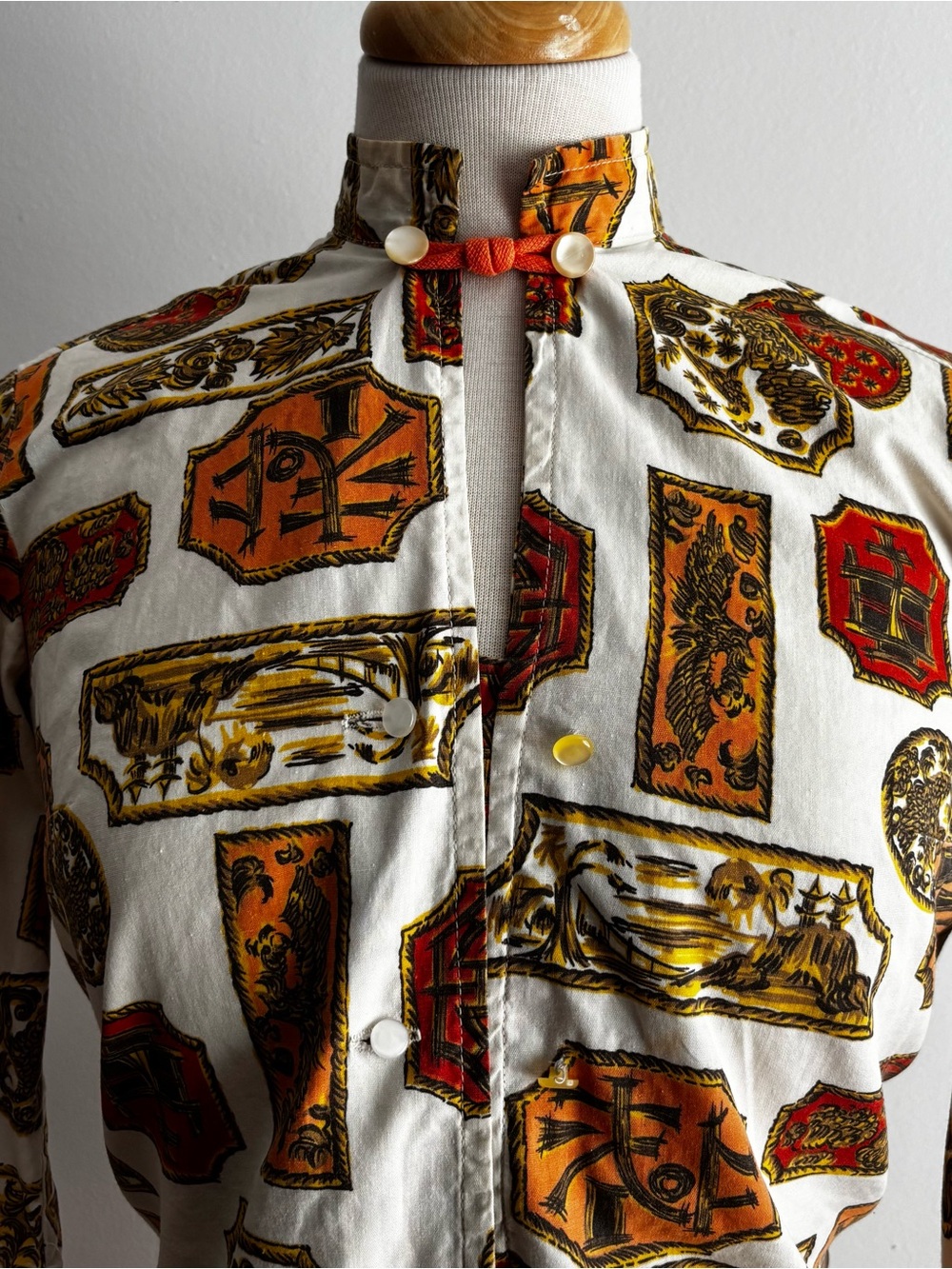 Vintage 1950s Novelty Print Collar Cotton Blouse / S M - Picture 3 of 15